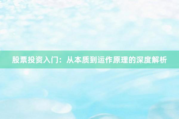股票投资入门：从本质到运作原理的深度解析