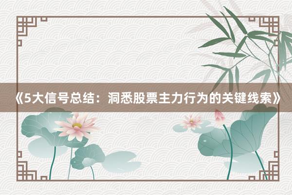 《5大信号总结：洞悉股票主力行为的关键线索》
